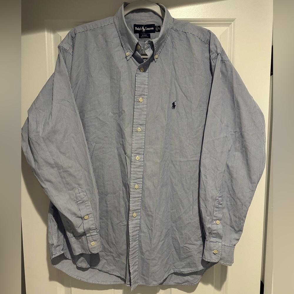 Mens Ralph Lauren Blaire shirt Large Button Down Collar Blue and White Striped